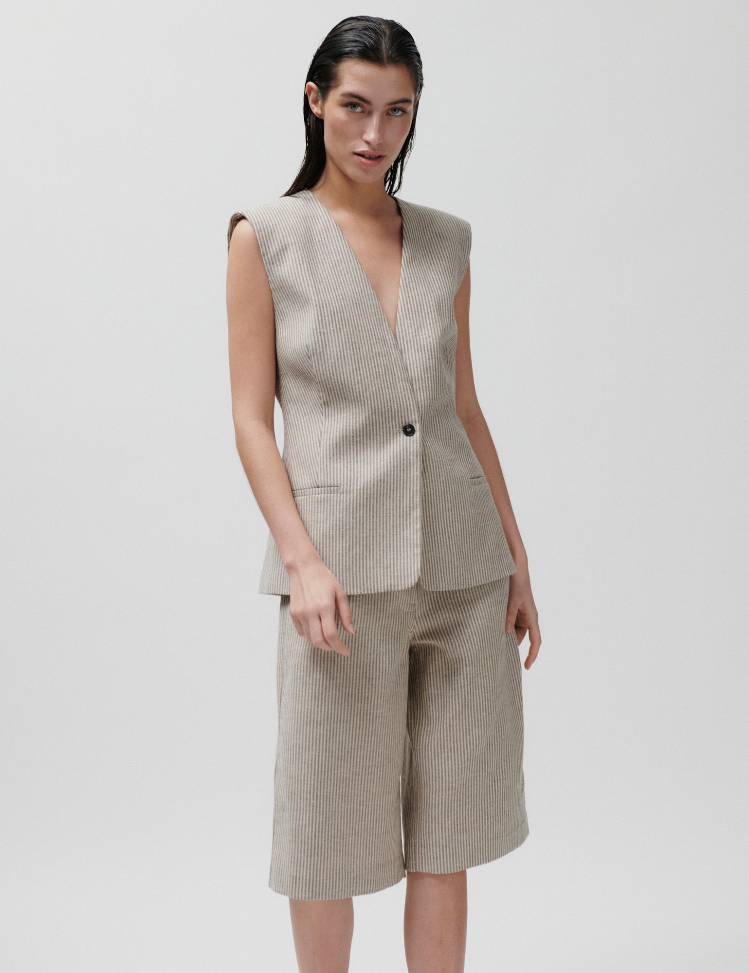 2NDDAY 2ND Benita - Striped Linen Blend Shorts 130000 Moonbeam