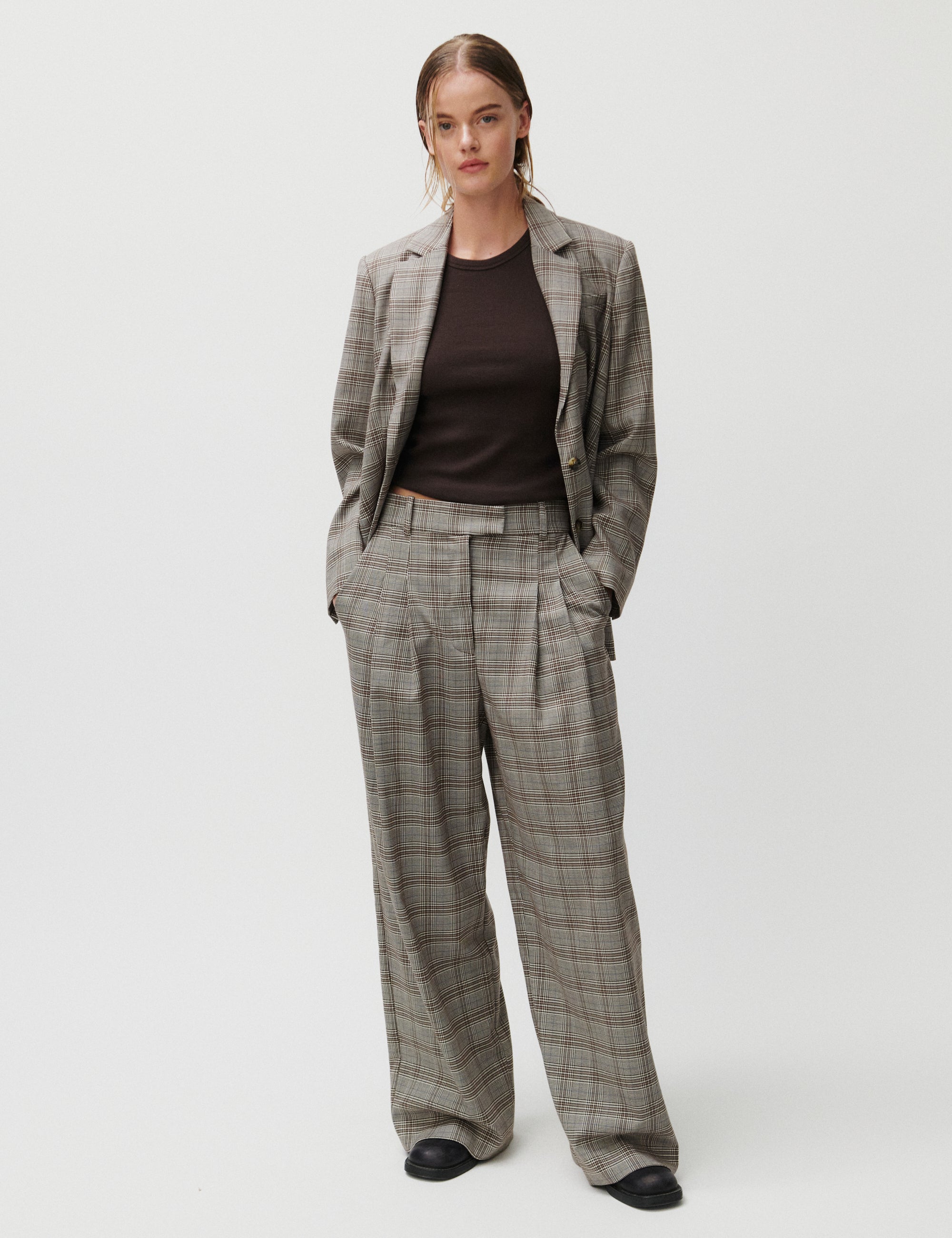 2NDDAY 2ND Harrum - Checked Suiting Blazer 170808 Taupe Gray