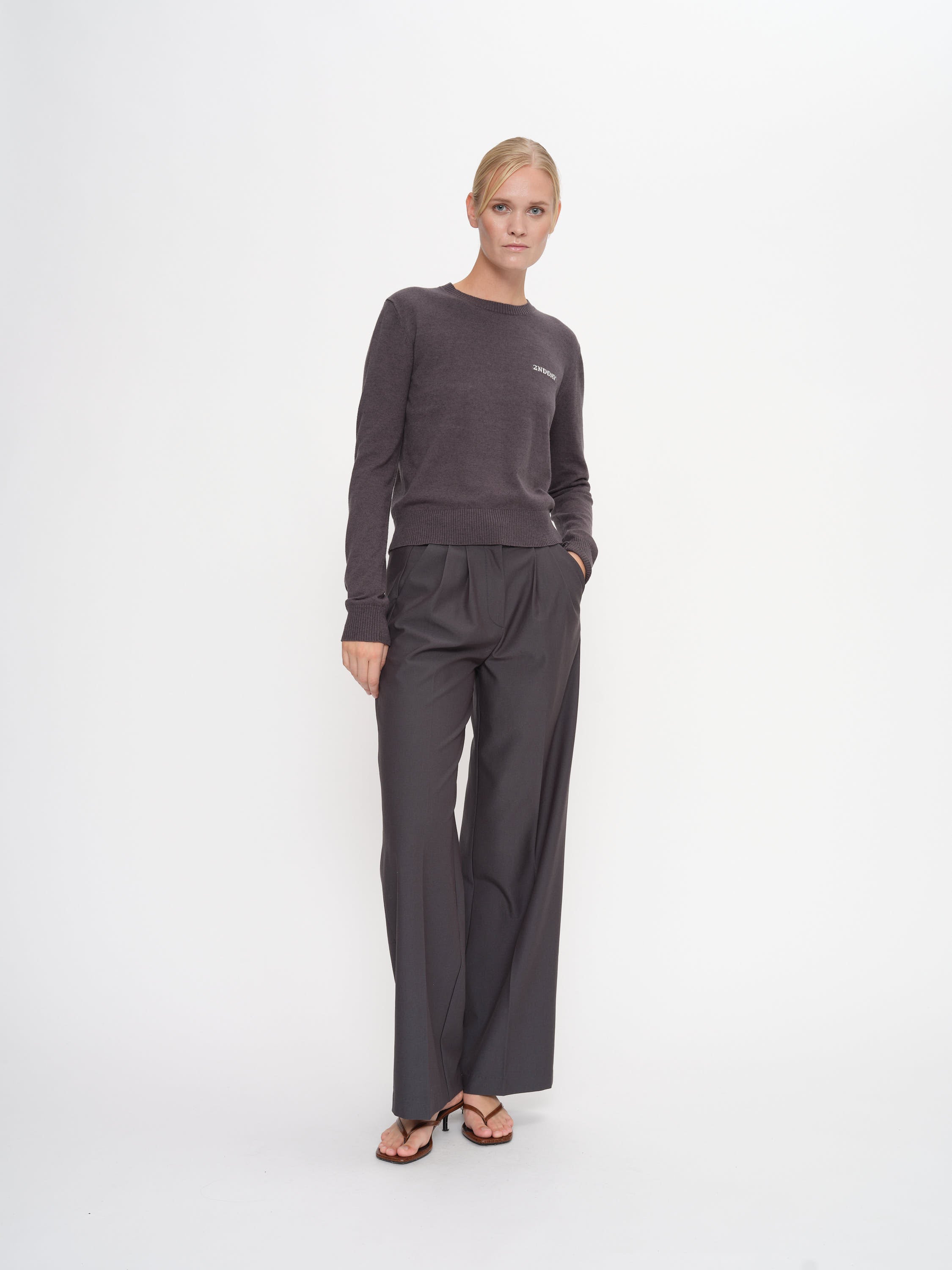 2NDDAY 2ND Lance - Soft Wool Blend Pullover 190203 Gray Pinstripe