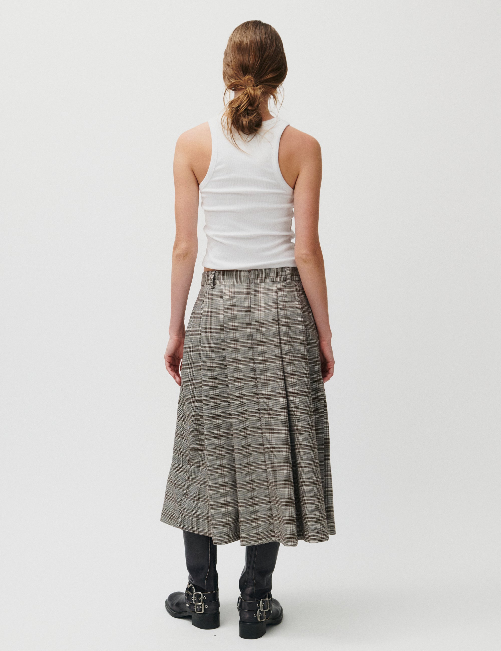 2NDDAY 2ND Matilda - Checked Suiting Skirt 170808 Taupe Gray