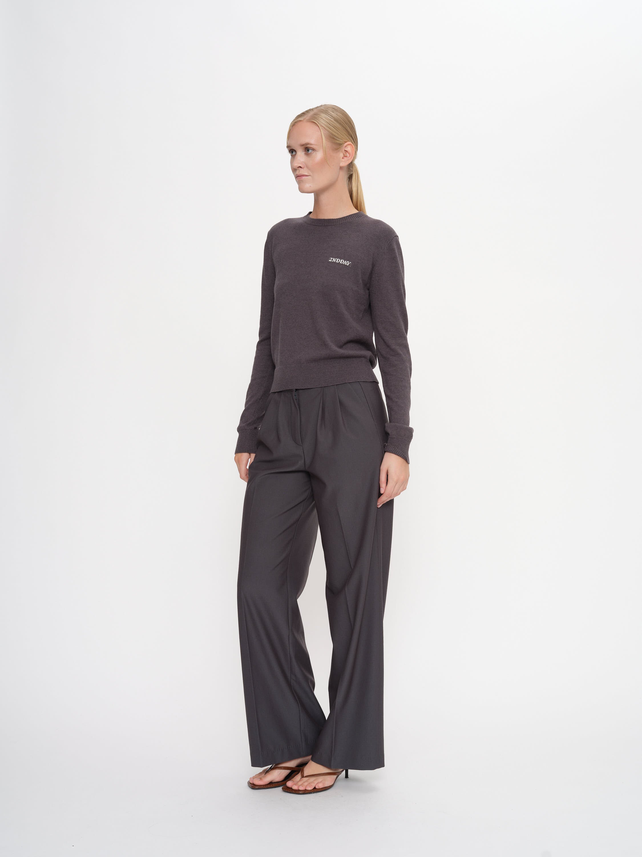 2NDDAY 2ND Mille - Daily Sleek Pants 190203 Gray Pinstripe