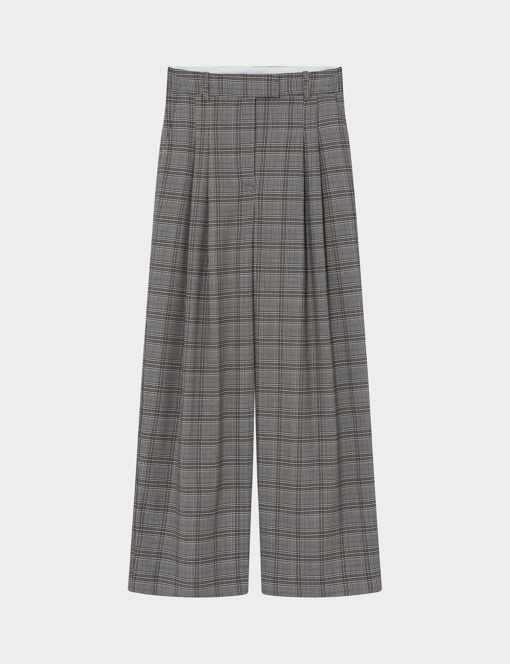 2NDDAY 2ND Mylos - Checked Suiting Pants 170808 Taupe Gray