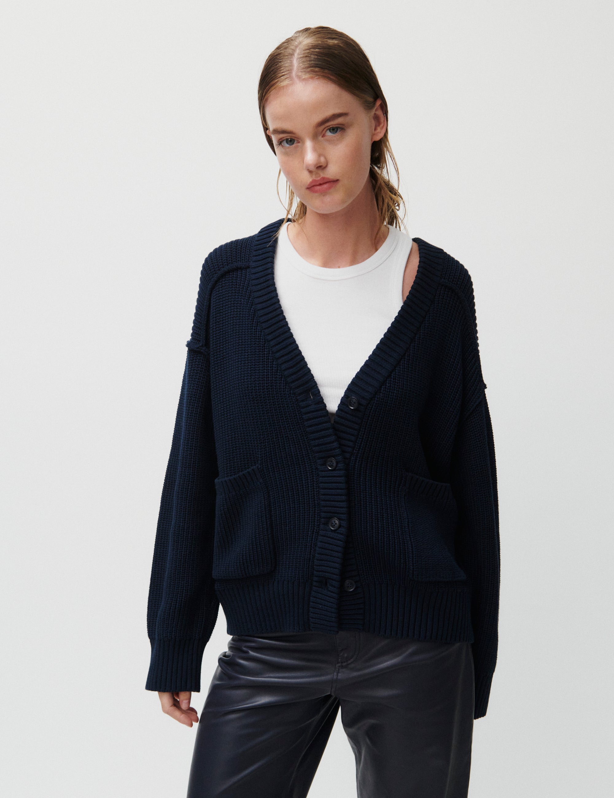 2NDDAY 2ND Salyn - Defined Cotton Ribs Cardigan 193923 Navy Blazer