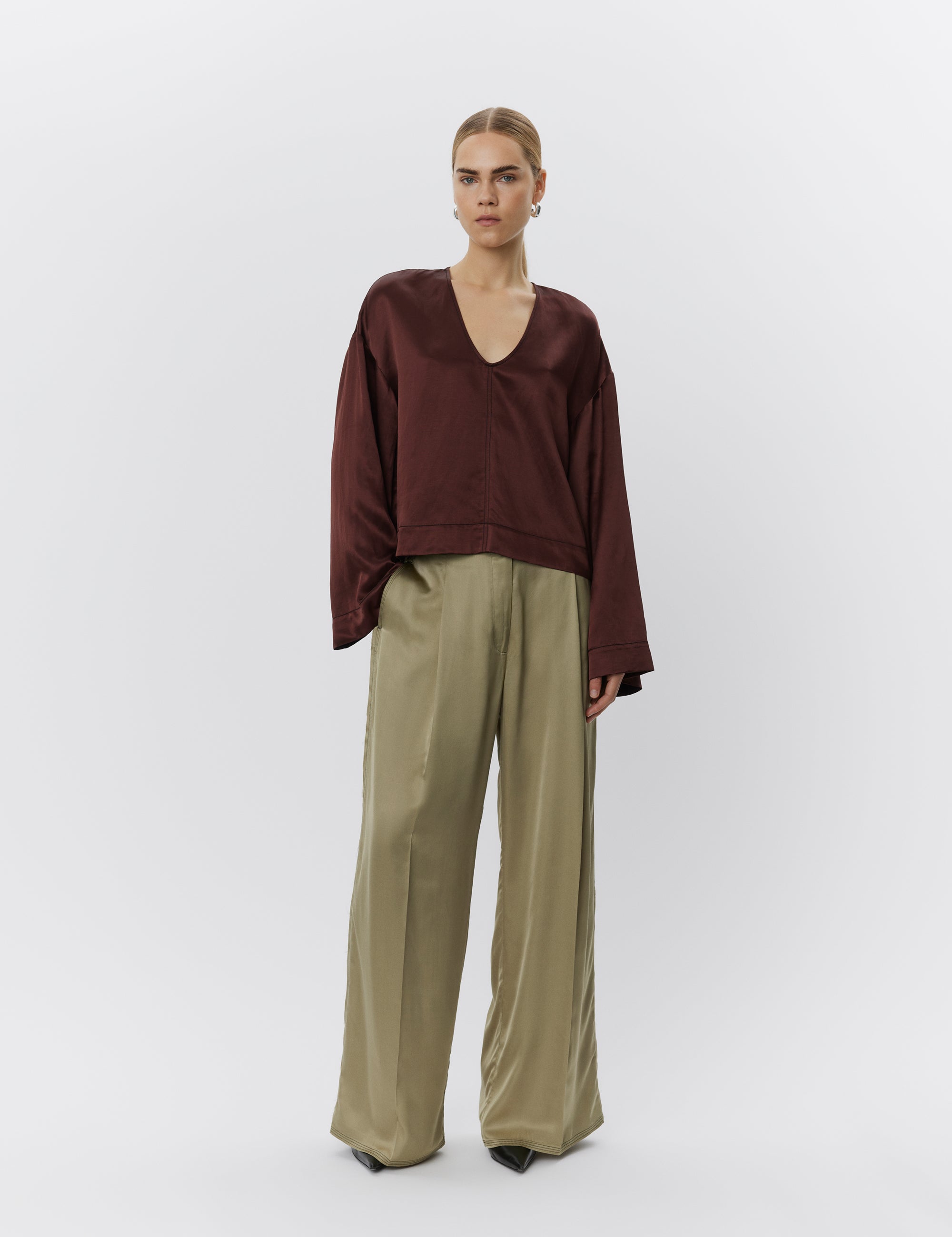 DAY Birger ét Mikkelsen Arkin - High Shine Blend Tops & T-Shirts 191317 Bitter Chocolate