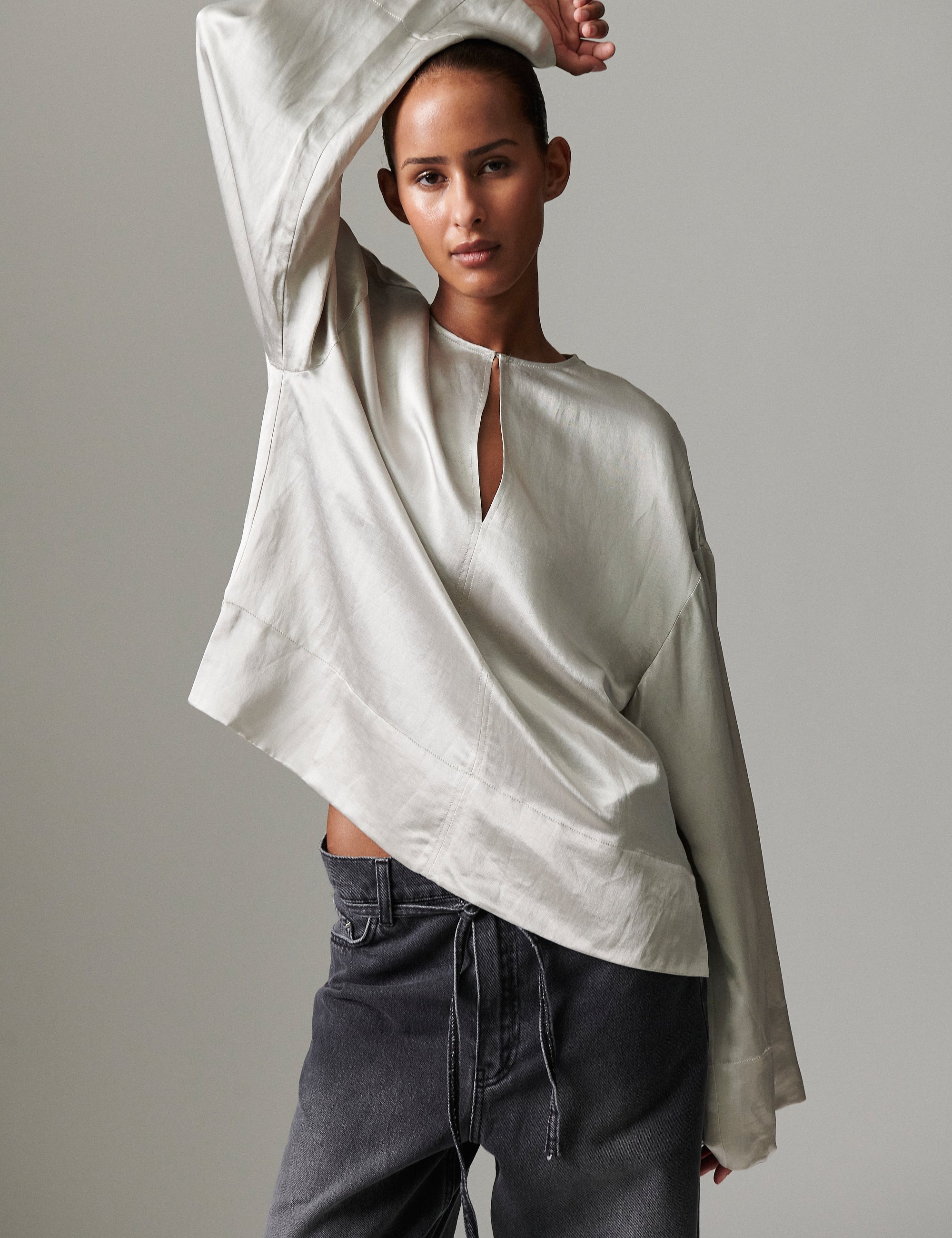 DAY Birger ét Mikkelsen Davies - High shine blend Shirts & Blouses 144102 GLACIER GREY