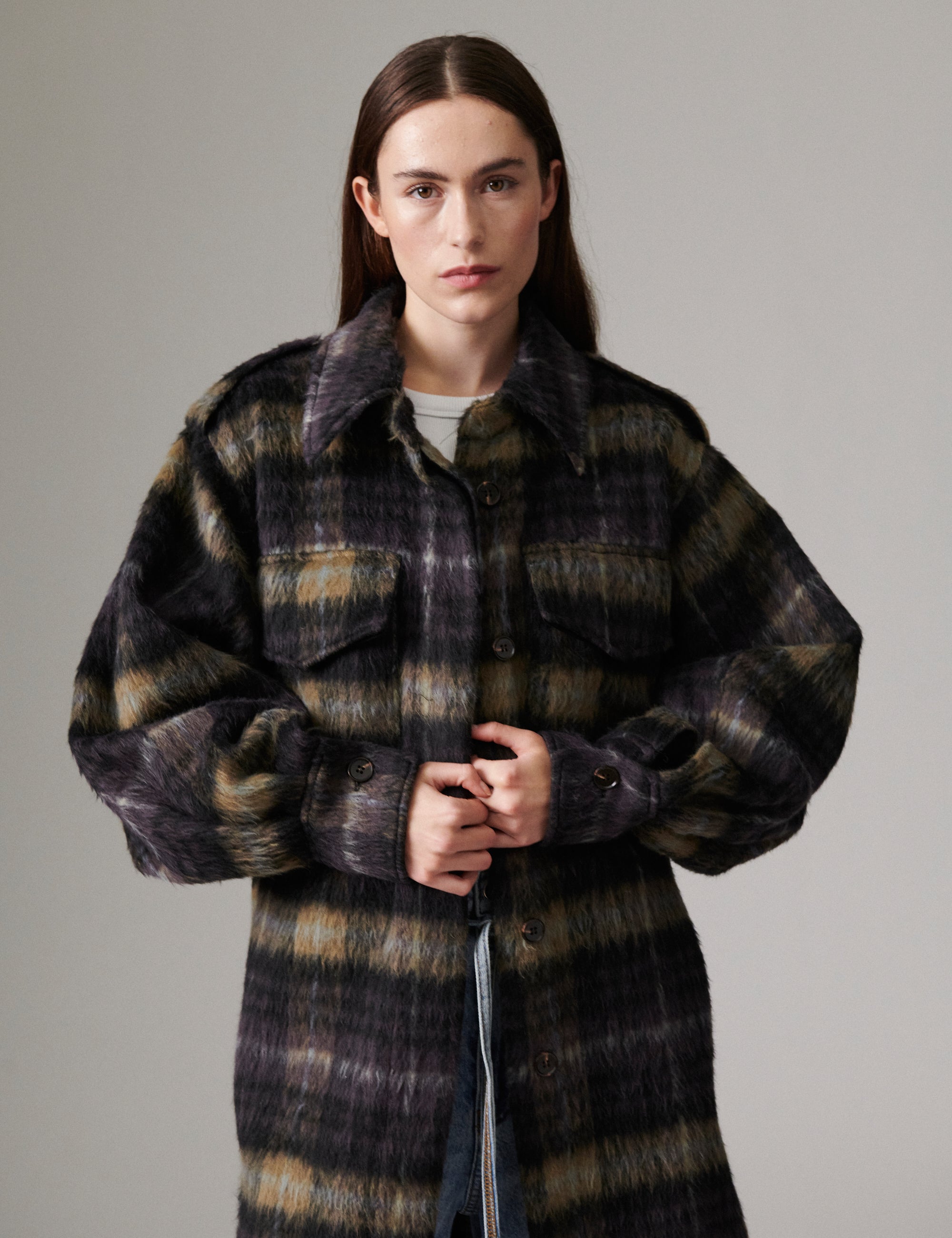 DAY Birger ét Mikkelsen Josiah - Fluffy Flannel - Coat Coat 500006 Medium Grey Melange