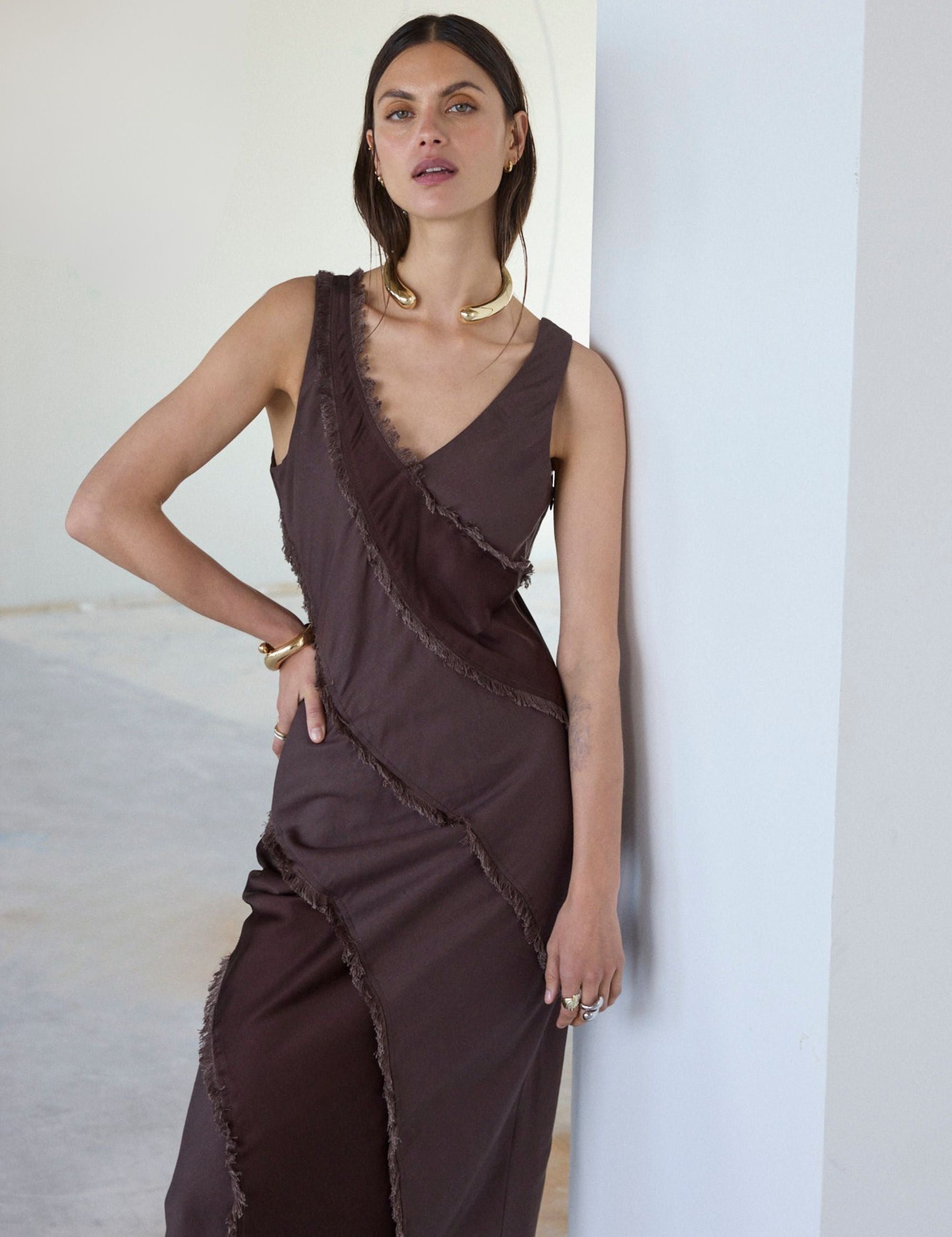 DAY Birger ét Mikkelsen Madeline - Contrast Linen - Dress Dress 10037 Coffee Bean