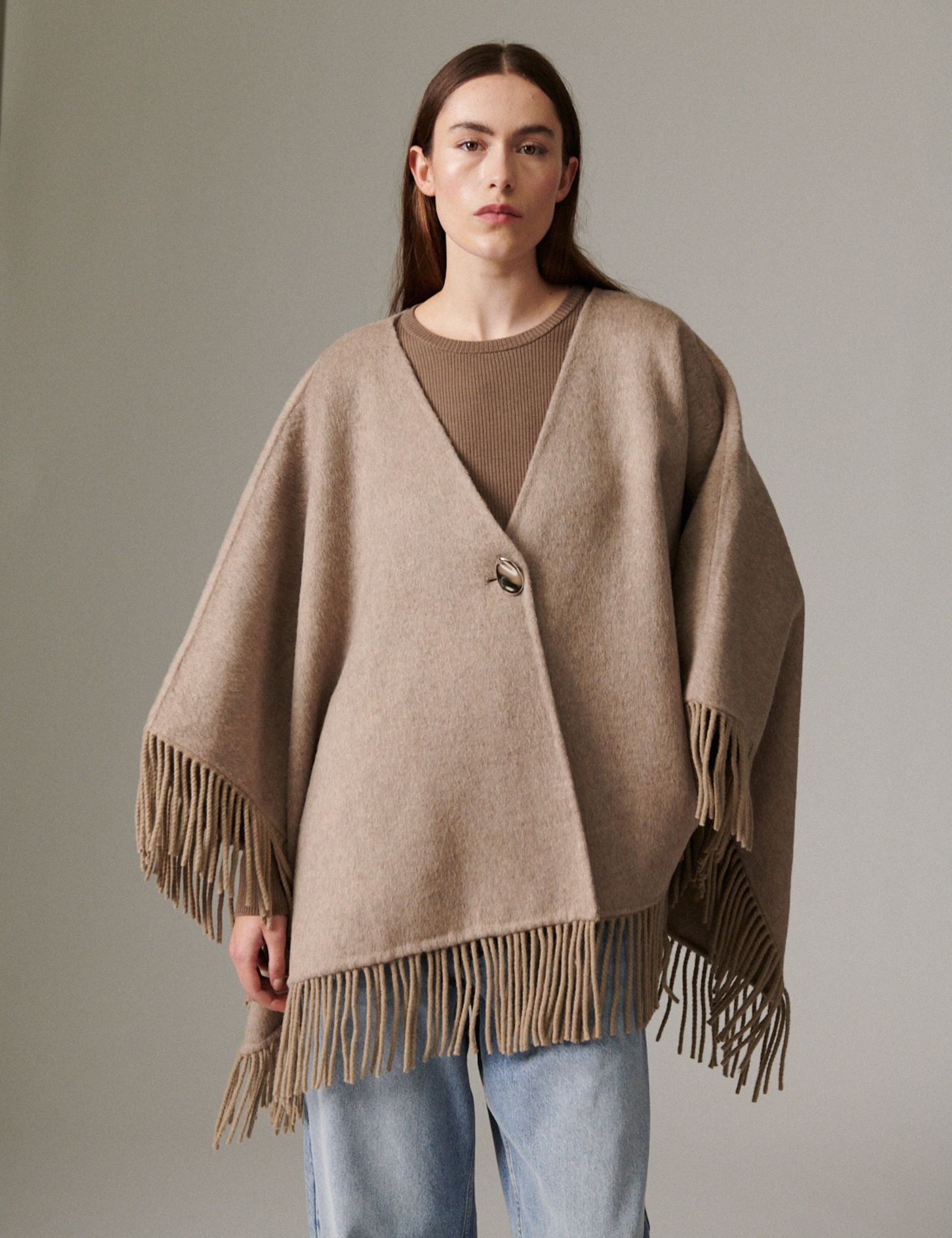 DAY Birger ét Mikkelsen Sybil Fringes - Double Faced Wool - Cape Cape 500001 Beige Melnage