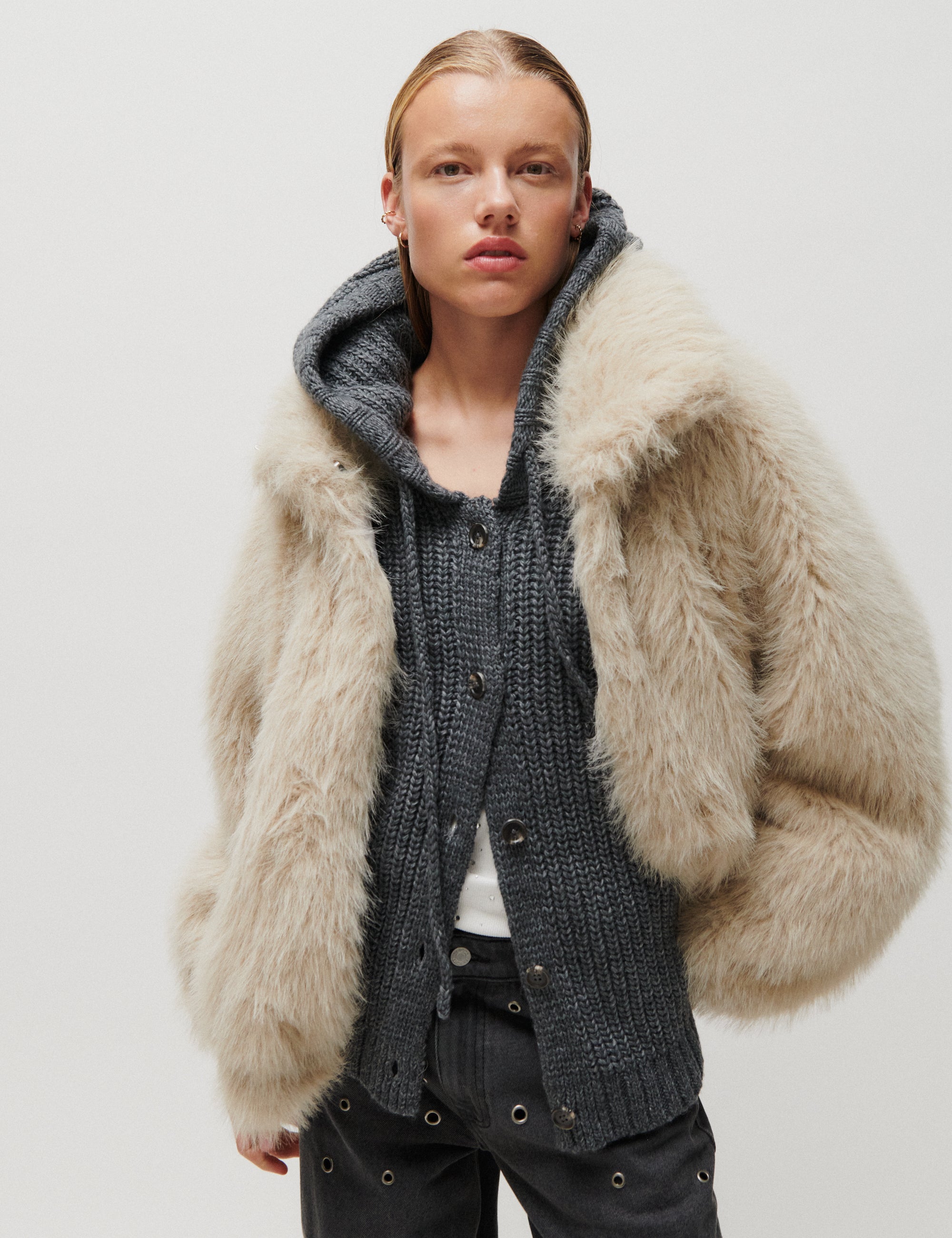2NDDAY 2NDElman - Fluffy Mohair Cardigan 420130 Medium Grey Melange