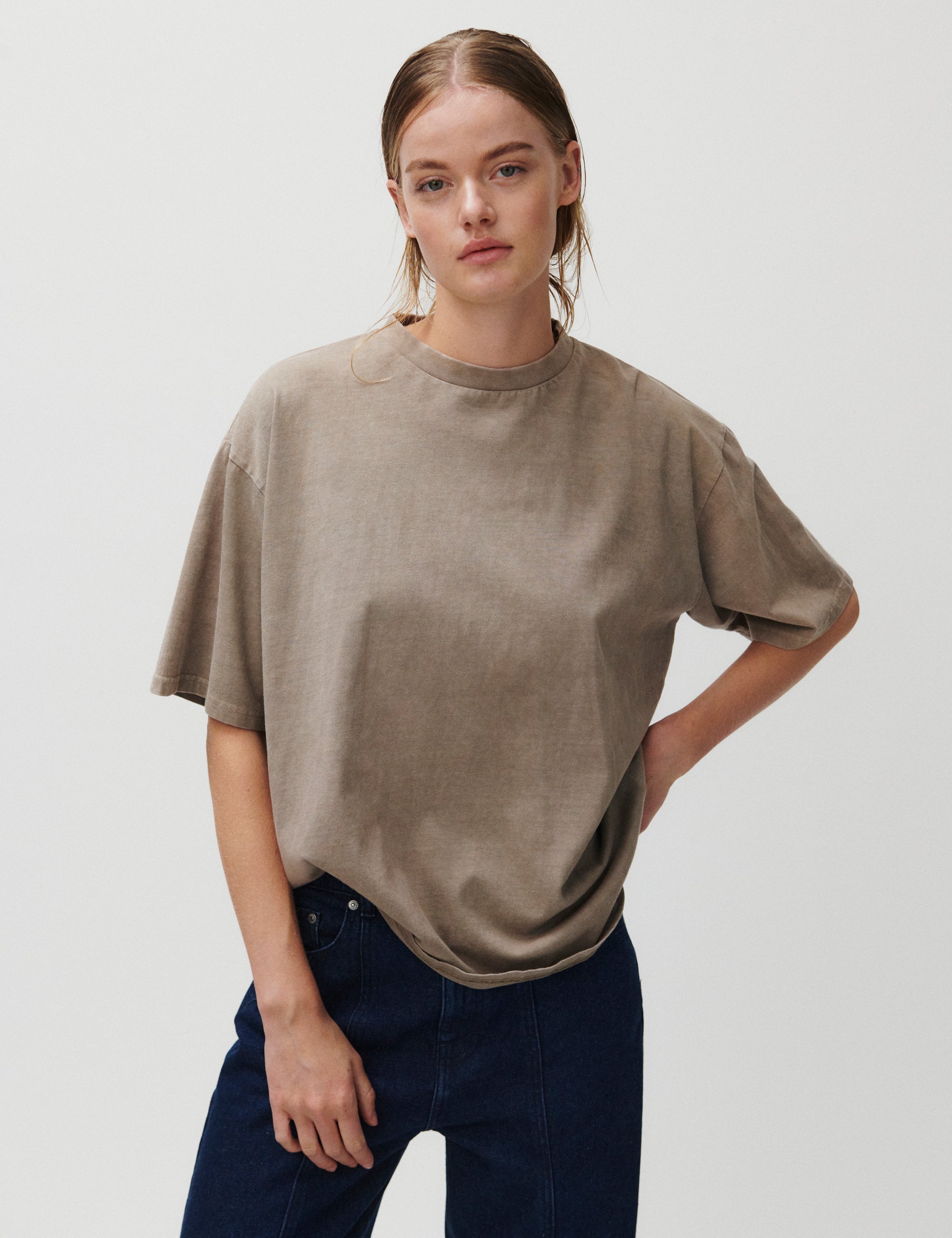 トップス L'Appartement Border Overdye Tops 2ND Arale TT - Over washed Jersey - Taupe Gray