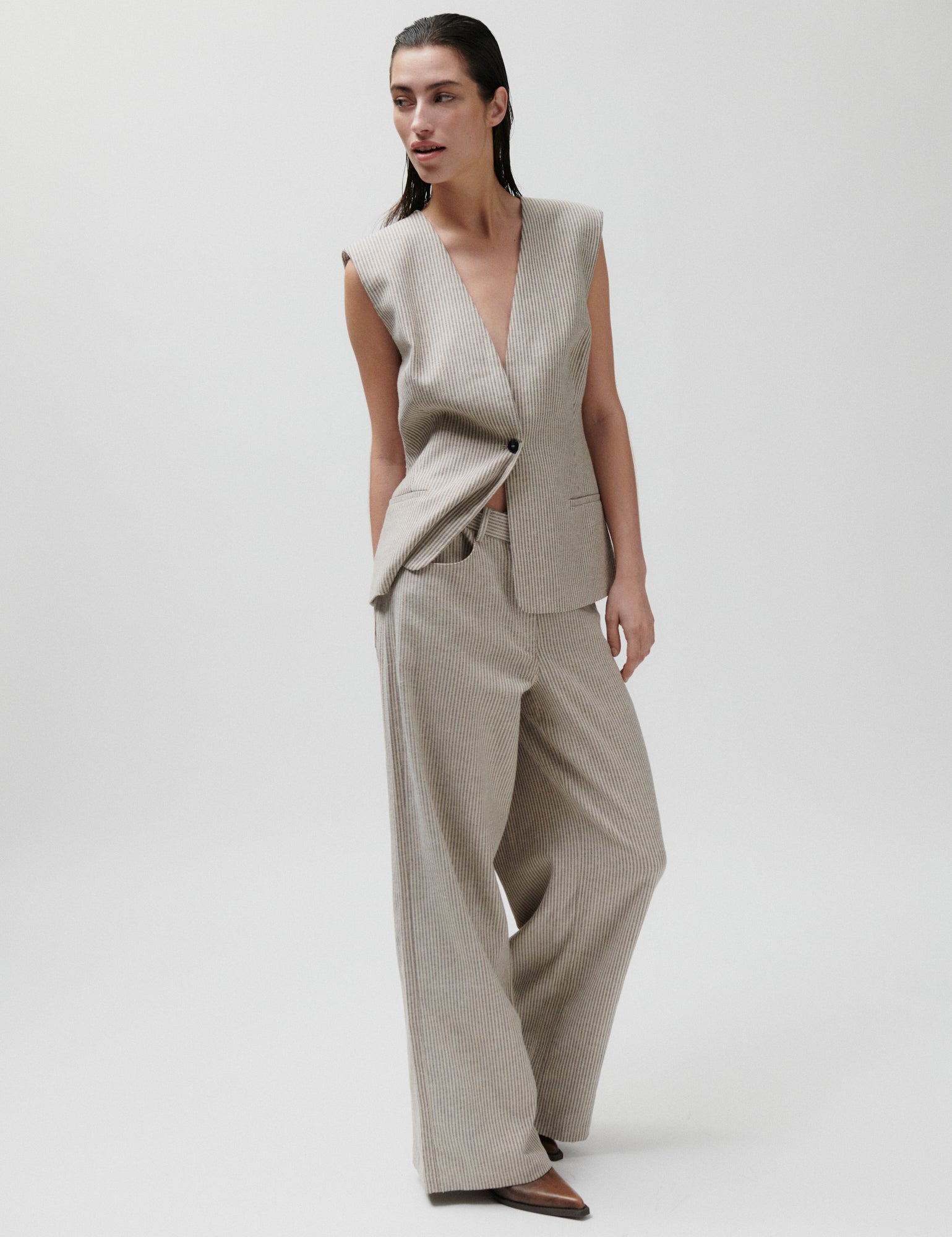 2NDDAY 2ND Benette - Striped Linen blend Pants 130000 Moonbeam