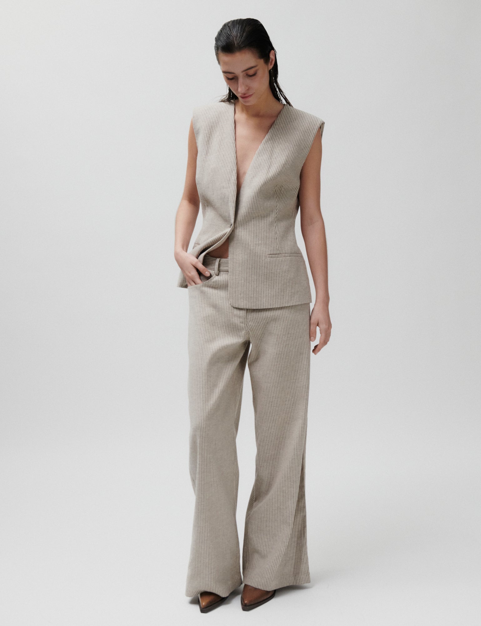 2NDDAY 2ND Benette - Striped Linen blend Pants 130000 Moonbeam