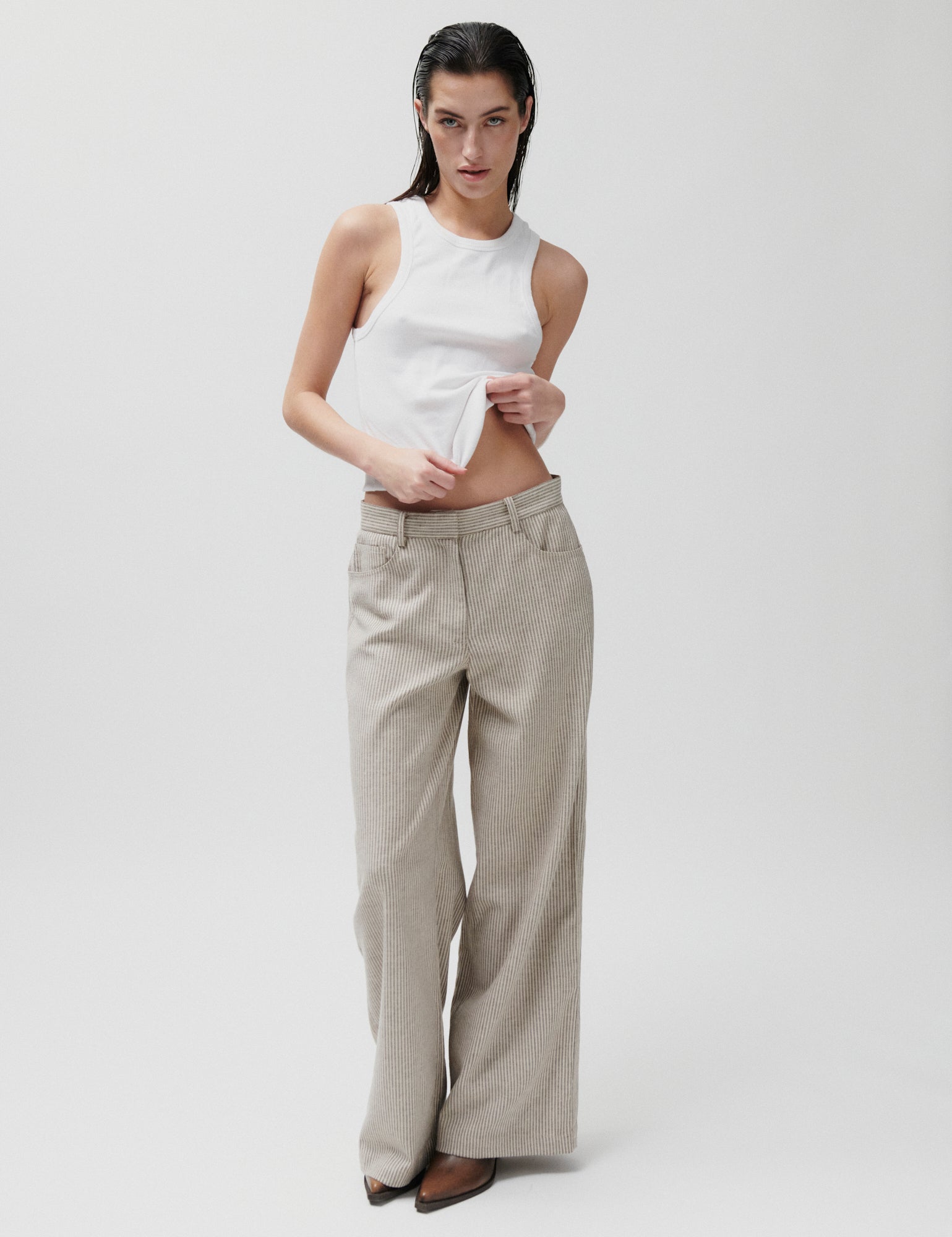 2NDDAY 2ND Benette - Striped Linen blend Pants 130000 Moonbeam