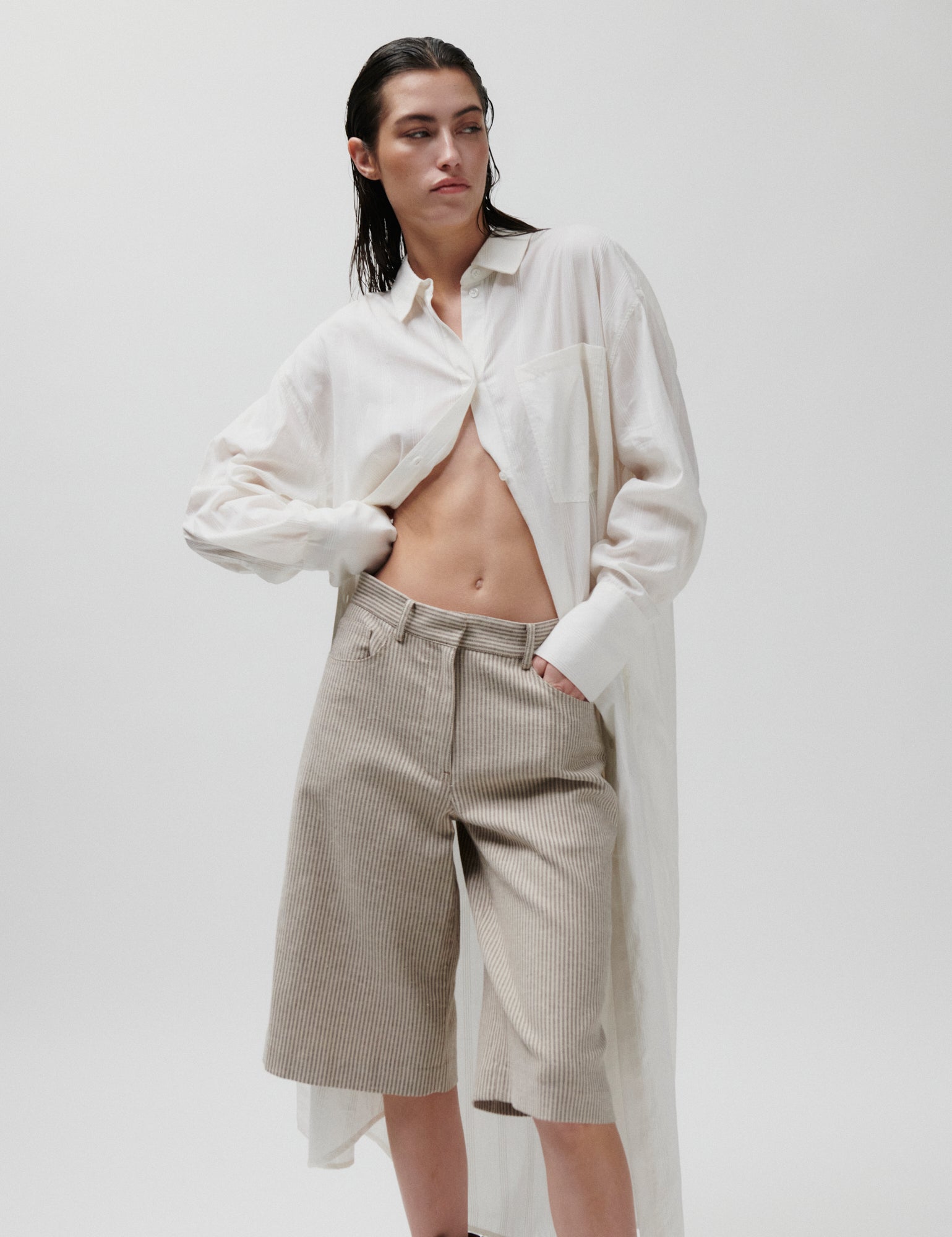 2NDDAY 2ND Benita - Striped Linen Blend Shorts 130000 Moonbeam