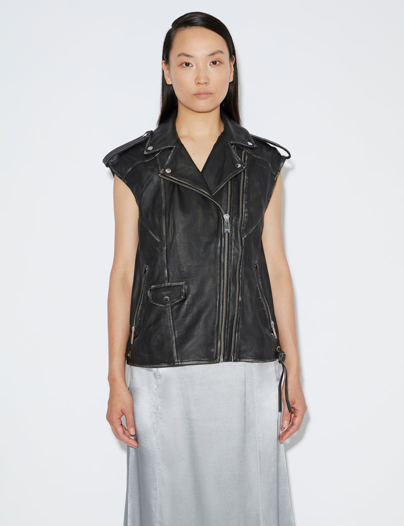 2NDDAY 2ND Clive - Heritage Leather Waistcoat 11002 Unblack