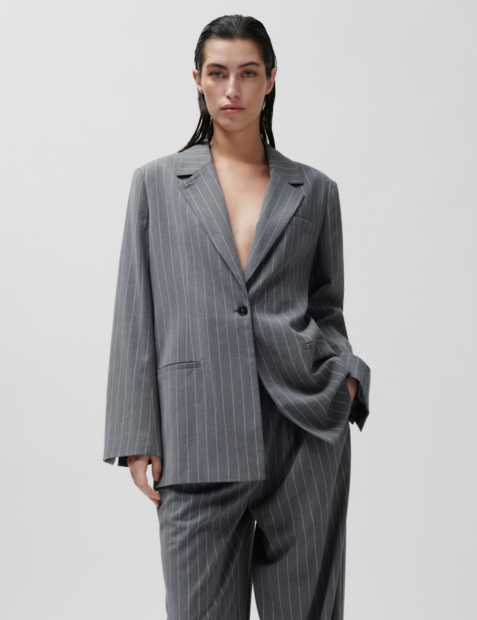 2NDDAY 2ND Horren - Dry Pinstripe Blazer 171115 PETRIFIED OAK