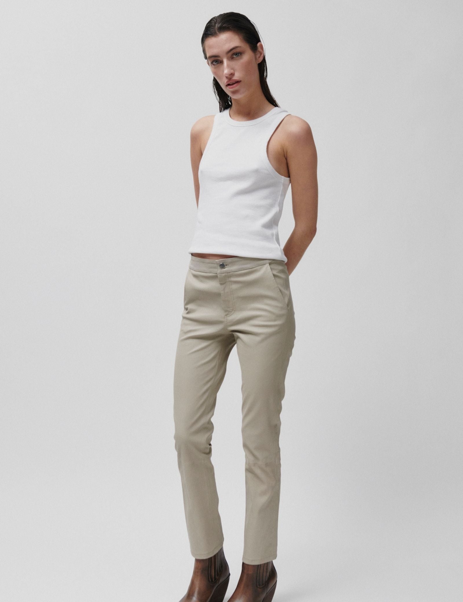 2NDDAY 2ND Leya - Refined Stretch Leather Pants 161105 Plaza Taupe