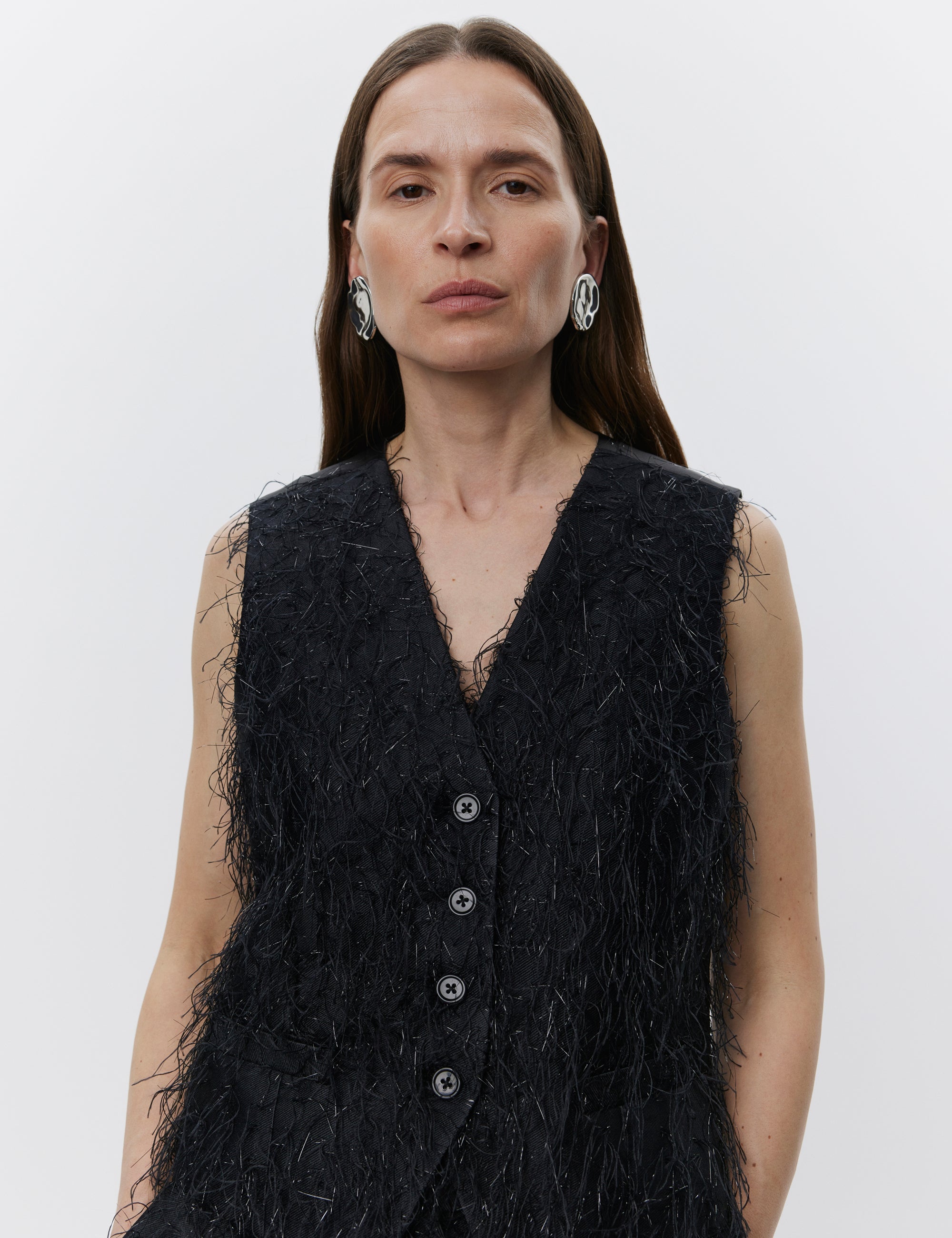 DAY Birger ét Mikkelsen Christa - Frayed jacquard RD Waistcoat 190303 Black