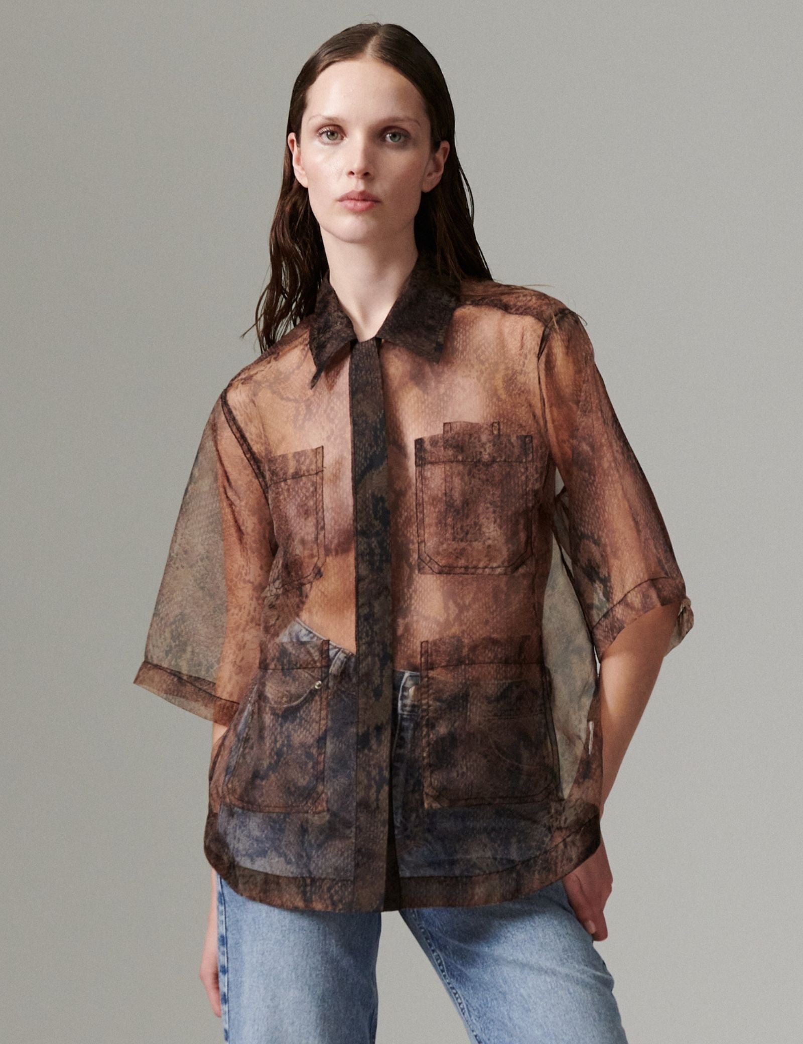 DAY Birger ét Mikkelsen DAYMina - Organza - Shirt Shirt BROWN SNAKEY