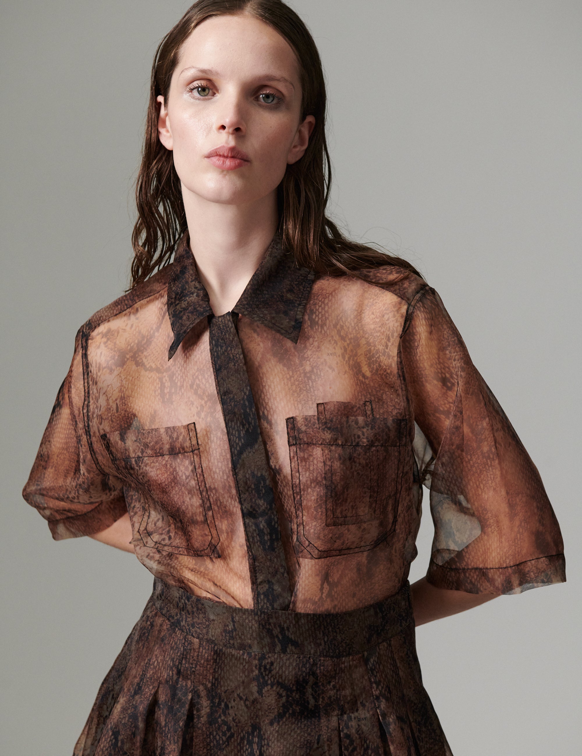 DAY Birger ét Mikkelsen DAYMina - Organza - Shirt Shirt BROWN SNAKEY
