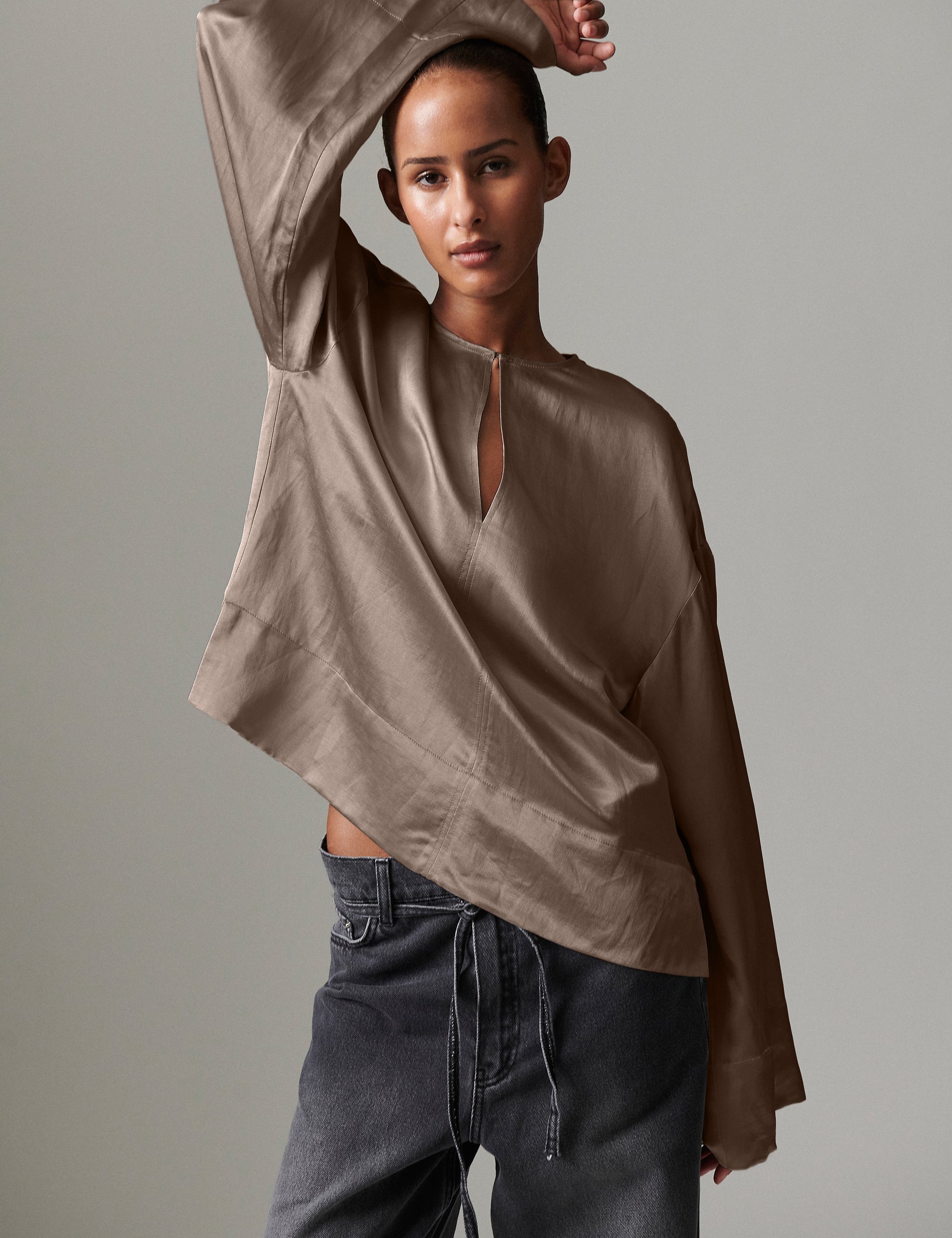 DAY Birger ét Mikkelsen Davies - High shine blend Shirts & Blouses 190809. CHOCOLATE CHIP