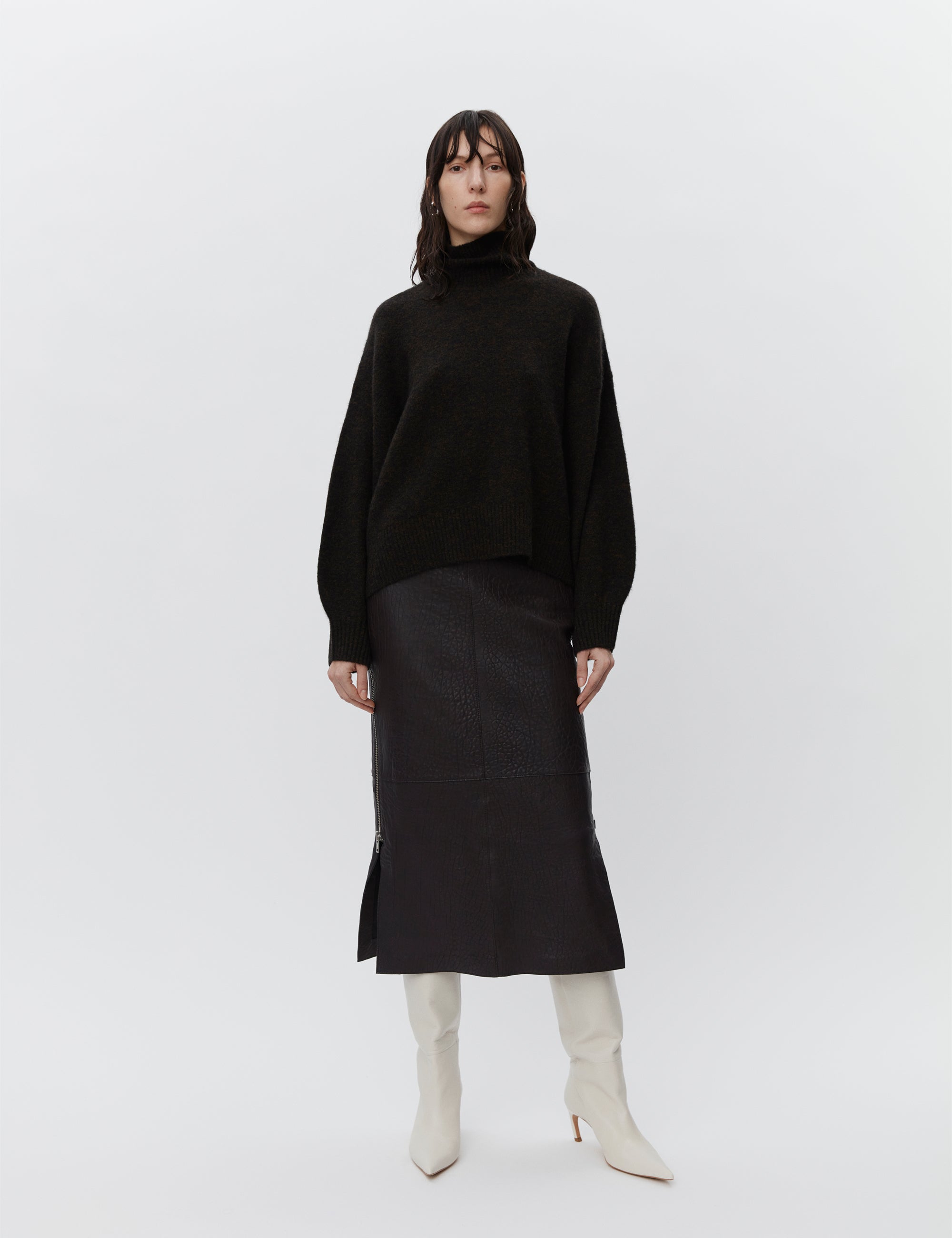 DAY Birger ét Mikkelsen Kathe - Textured Leather Skirt 191103 ESPRESSO