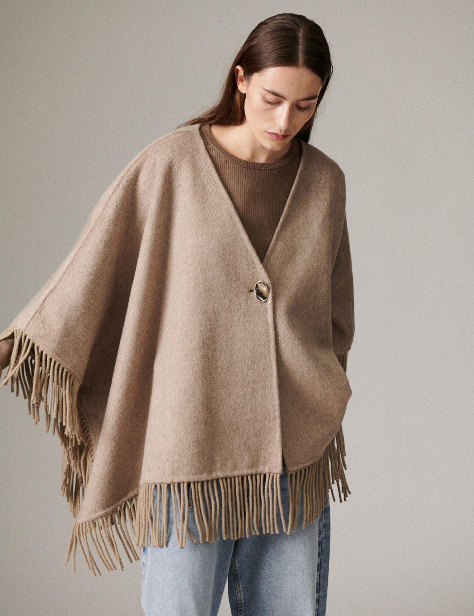 DAY Birger ét Mikkelsen Sybil Fringes - Double Faced Wool - Cape Cape 500001 Beige Melnage