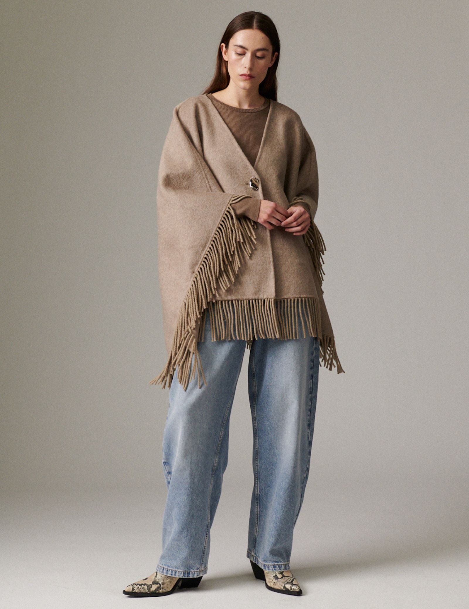 DAY Birger ét Mikkelsen Sybil Fringes - Double Faced Wool - Cape Cape 500001 Beige Melange