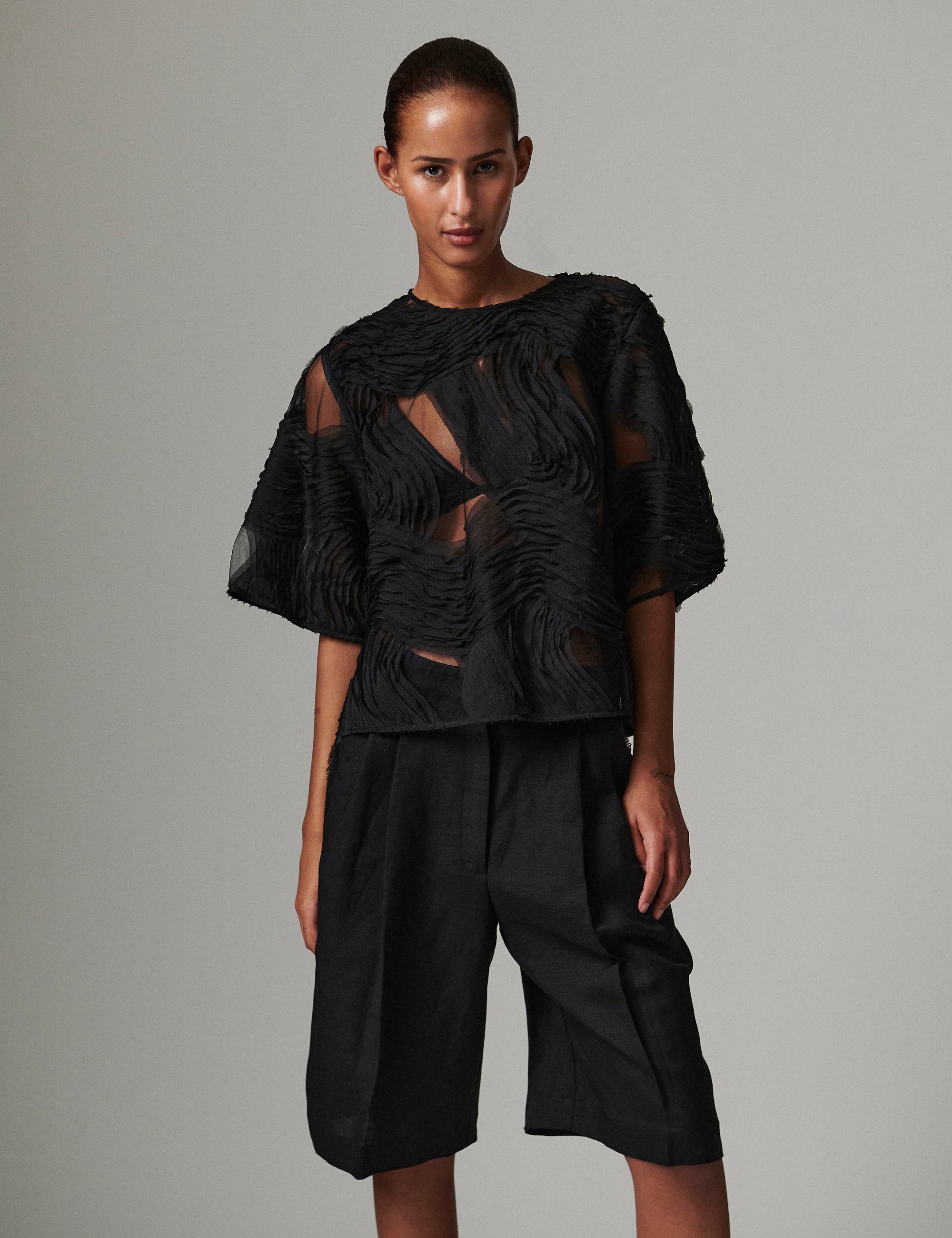 Tatiana - Crochet Lacy - Top - Black